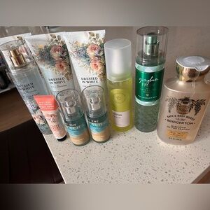 Unused and new Bath and Body Works lotions, spray and body wash